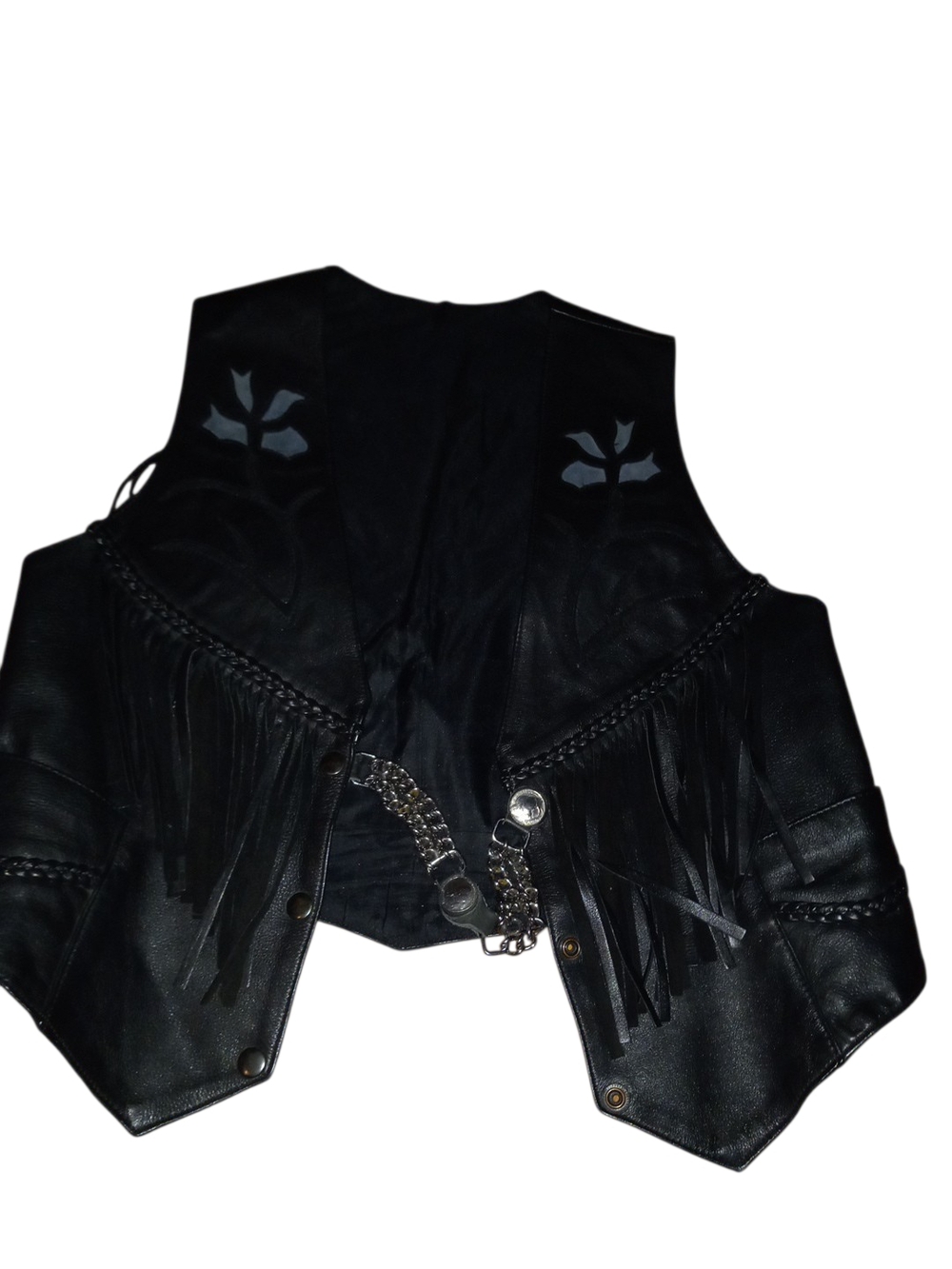 Leather Buffalo Nickel David Bitton Black Leather Fringe Vest with Chain Accent